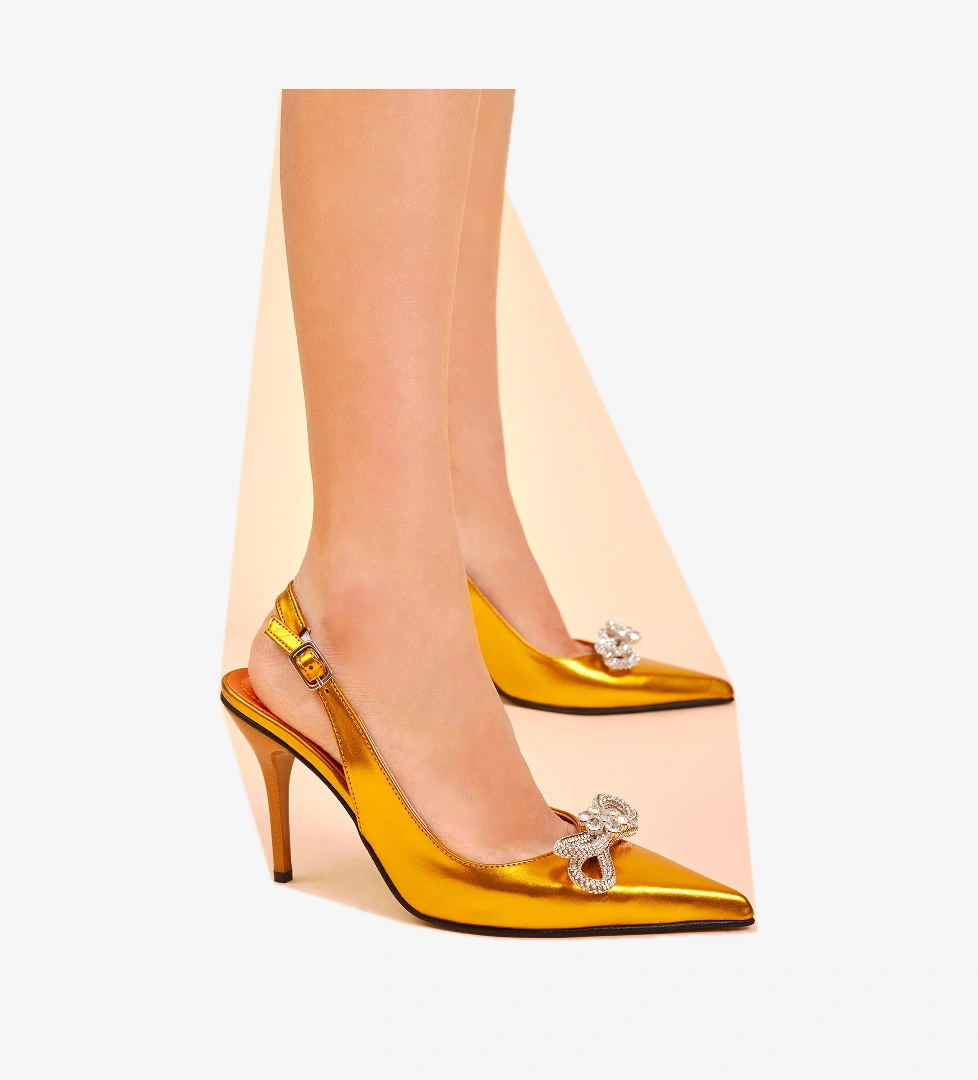 Tonny Black Kadın Oranj Gecce Serisi Taş İşlemeli Fiyonklu Sivri Burunlu Topuklu Ayakkabı model görseli