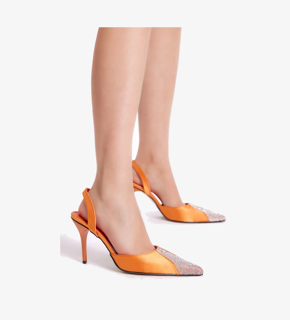 Kadın Oranj Gecce Serisi Önü Taş İşlemeli Sivri Burunlu Topluklu Ayakkabı