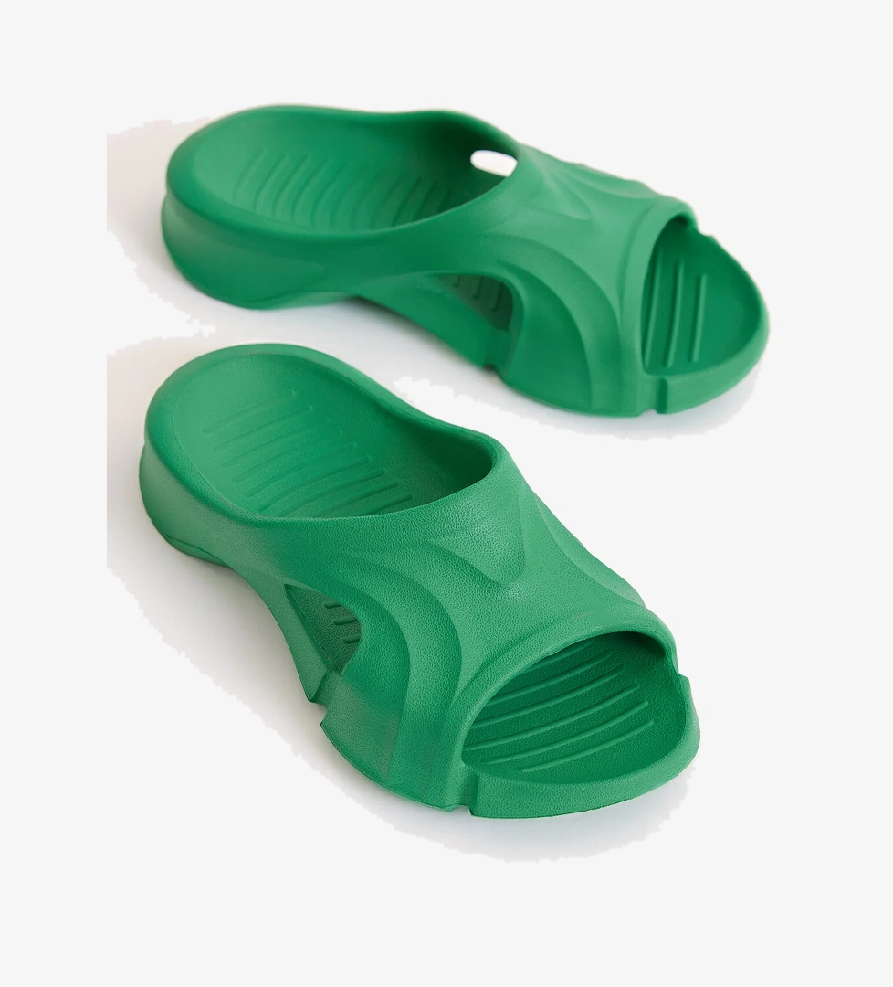 Unisex Çimen Yeşili Desenli Kalın Tabanlı Eva Terlik