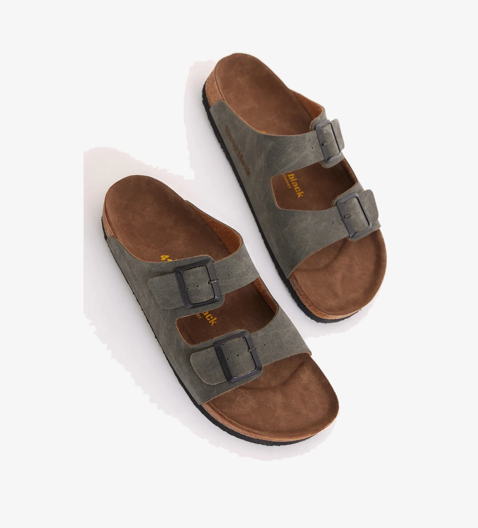 Tonny Black Unisex Beyaz Haki Rahat Kalıp Poli Taban Çift Tokalı Nubuk Terlik model görseli