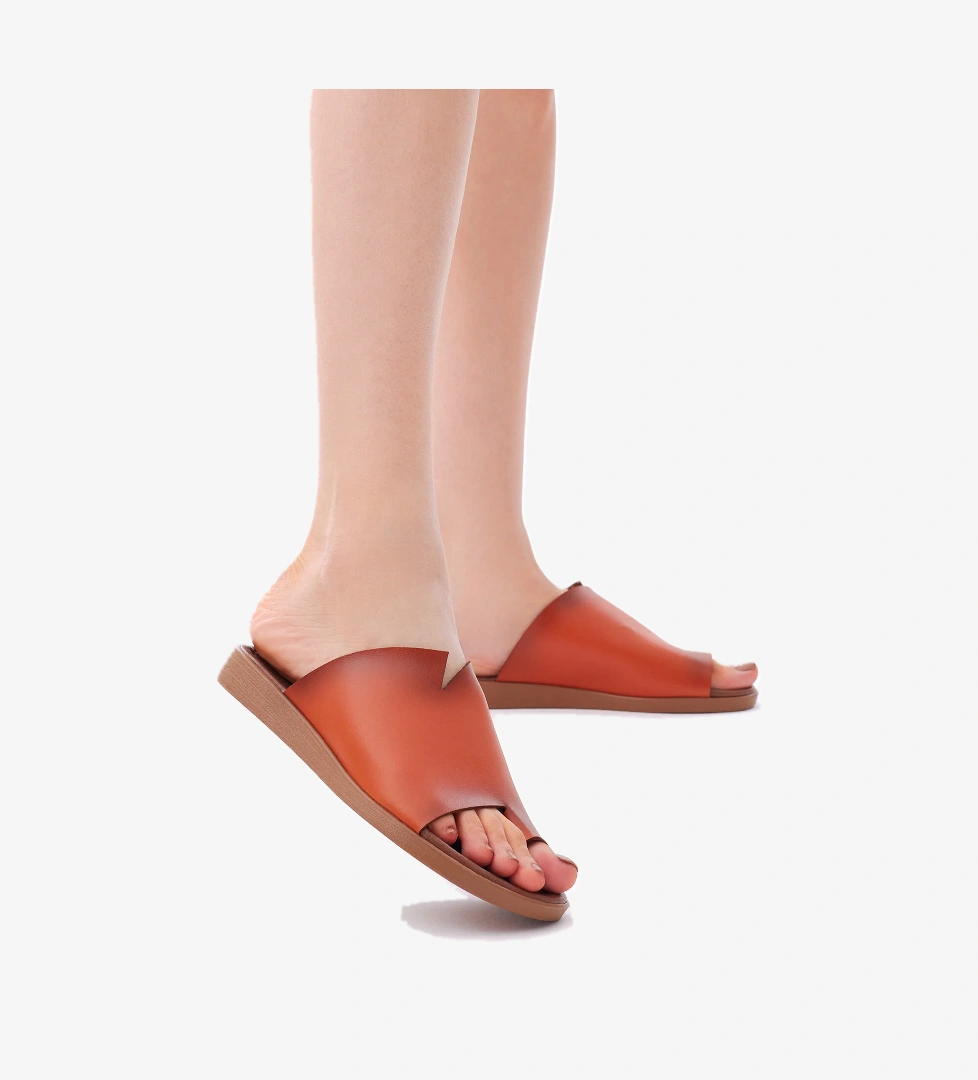 Kadın Oranj Rahat Kalıp Yırtmaç Detaylı Parmak Arası Terlik - Görsel 1