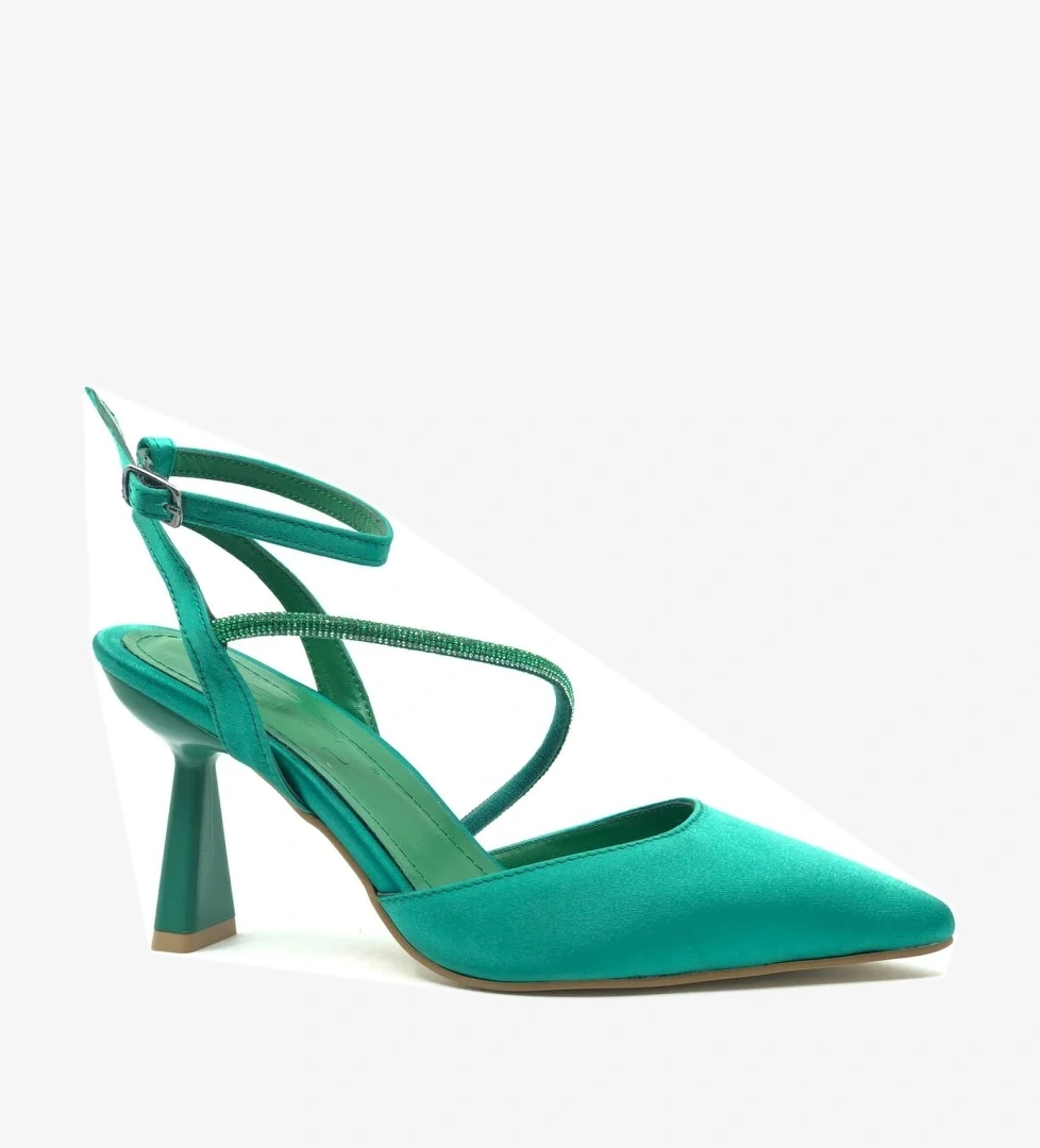 Arkası Açık Şerit Taşlı Stiletto Kadın Topuklu Ayakkabı