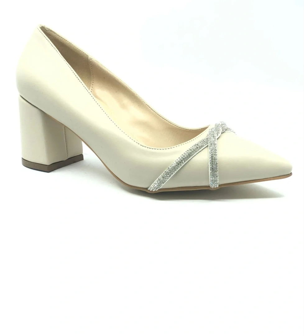 Mehtap Örgü Taş Dekolteli Kalın Topuk Kadın Topuklu Ayakkabı Sitiletto model görseli