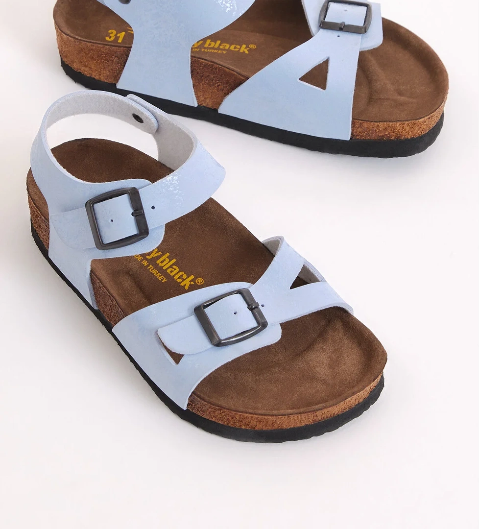 Çocuk Unisex Bebe Mavisi Rahat Kalıp Poli Taban Çift Tokalı Sandalet