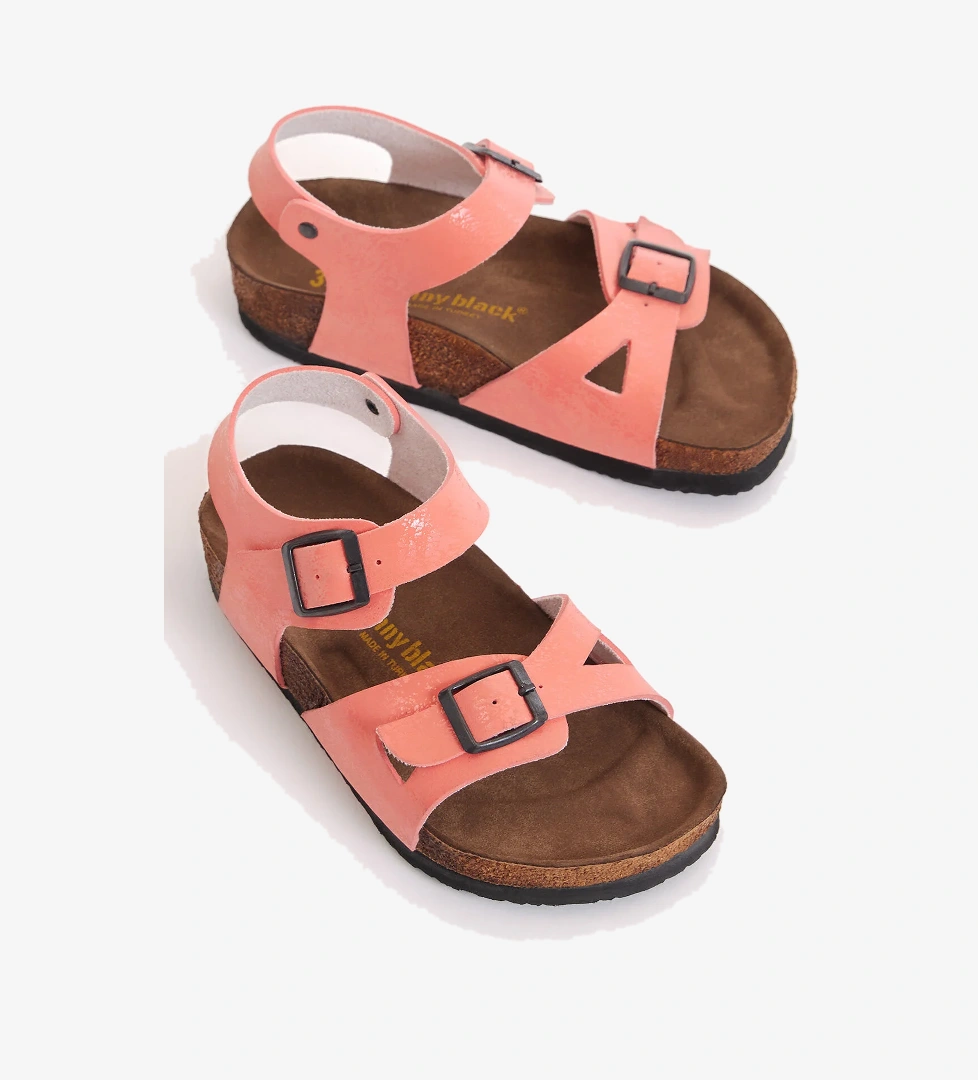 Çocuk Unisex Nar Çiçeği Rahat Kalıp Poli Taban Çift Tokalı Sandalet