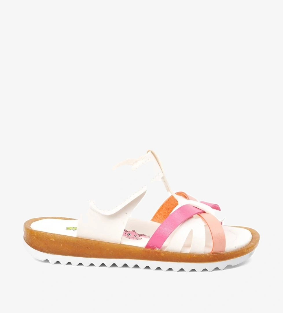 22Y07-B Beyaz-Fuşya-Pembe Kız Bebek Sandalet