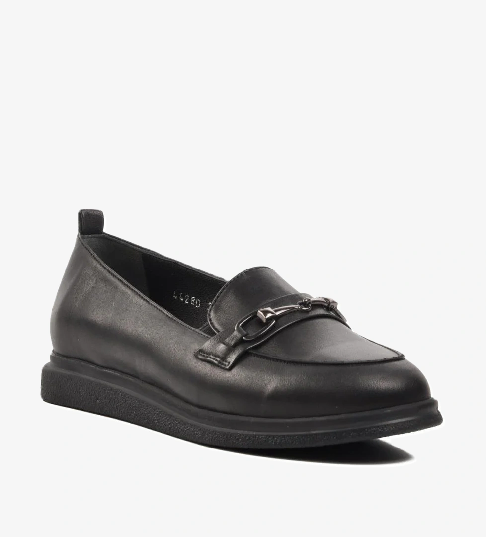 44280 Siyah Hakiki Deri Kadın Loafer Ayakkabı