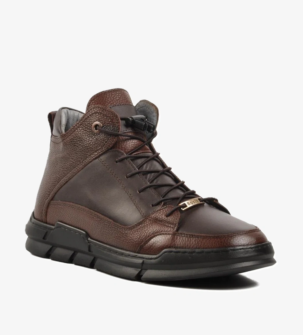 725 Kahve İçi Kürklü Hakiki Deri Erkek Bot