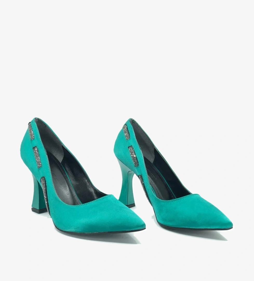 18-137 Yanı Şerit Taşlı Abiye Kadın Topuklu Ayakkabı Stiletto