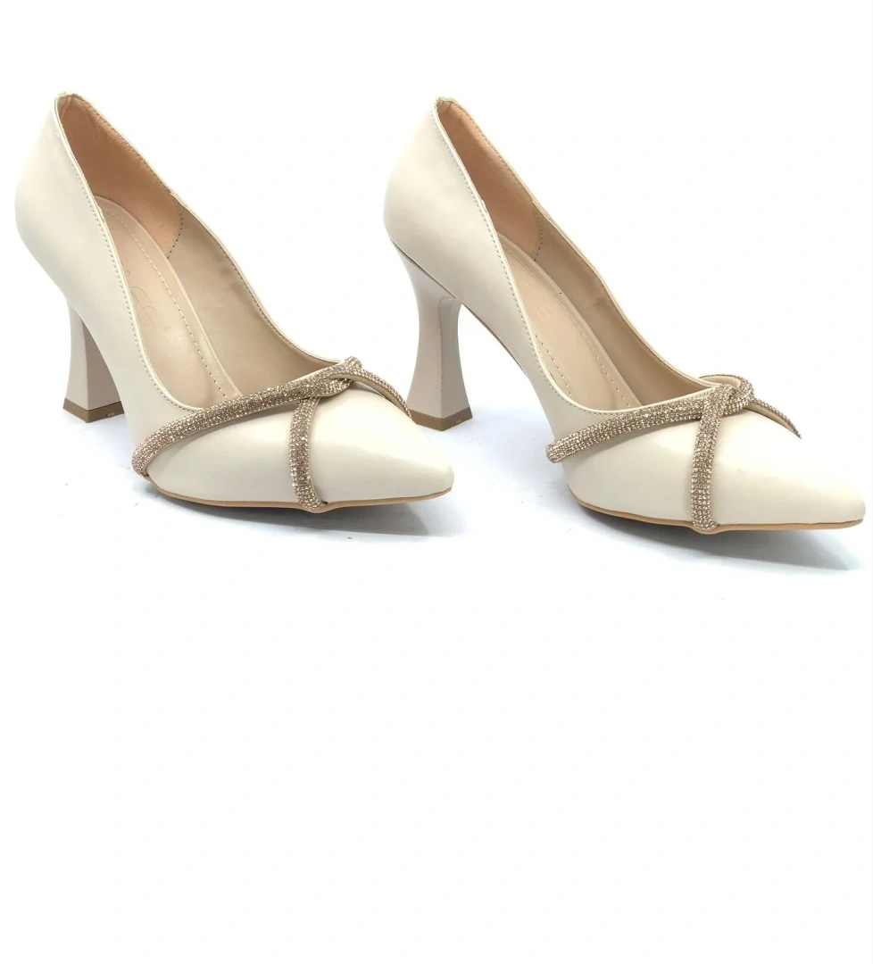 18-122 Çapraz Şerit Taşlı Abiye Kadın Topuklu Ayakkabı Stiletto