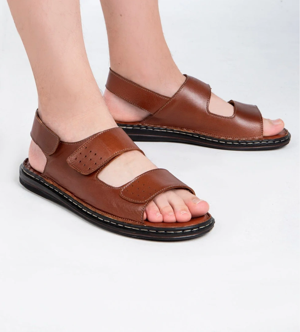 Luas Hakiki Deri Erkek Sandalet, Hakiki Deri Sandalet, Ortopedik Taban Sandalet, Kauçuk Ta