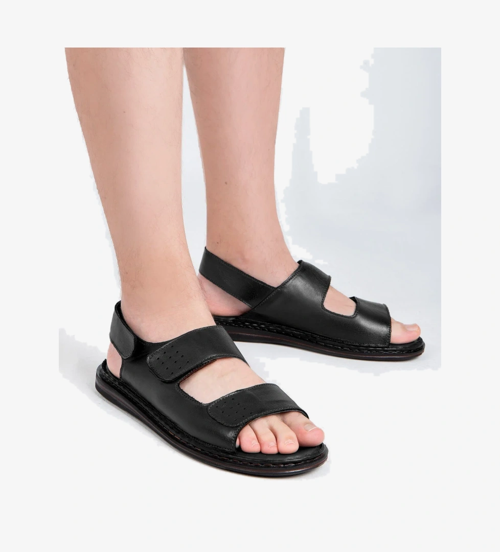 Luas Hakiki Deri Erkek Sandalet, Hakiki Deri Sandalet, Ortopedik Taban Sandalet, Kauçuk Ta - Görsel 1