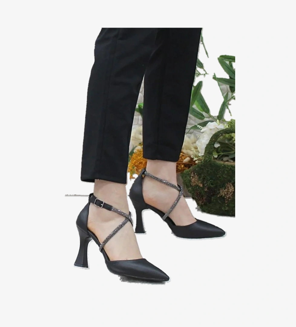 Feles 18-444 Çapraz Şerit Taşlı Abiye Kadın Topuklu Ayakkabı Stiletto model görseli