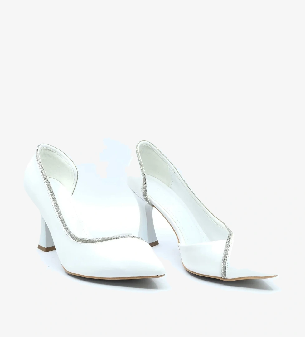 Feles Bej Feles Kadeh Topuk Saten Taşlı Stiletto Kadın Topuklu Ayakkabı