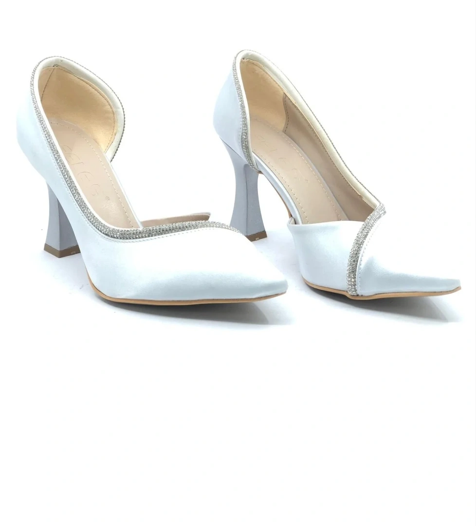 Kadeh Topuk Saten Taşlı Stiletto Kadın Topuklu Ayakkabı