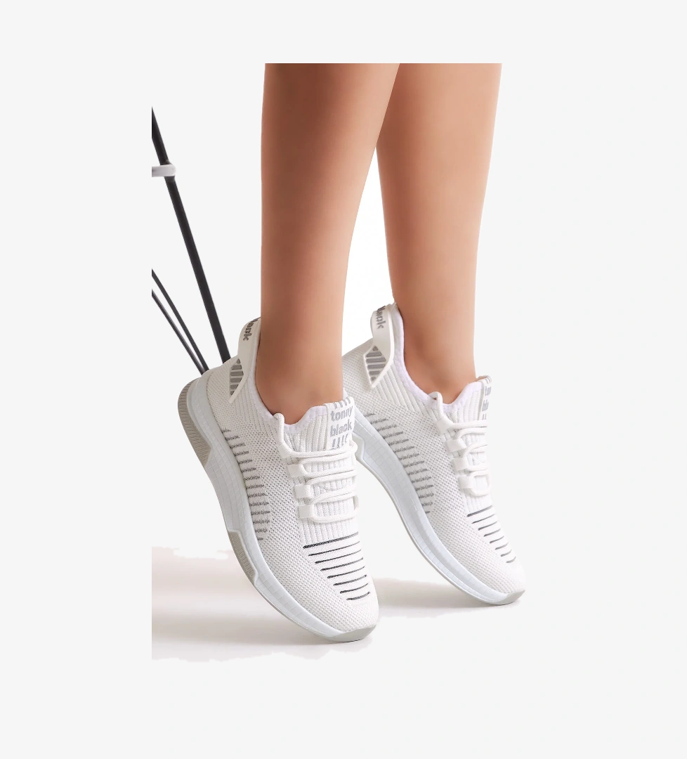 Unisex Beyaz Gri Poli Taban Tekstil Kumaş Bağcıklı Spor Ayakkabı