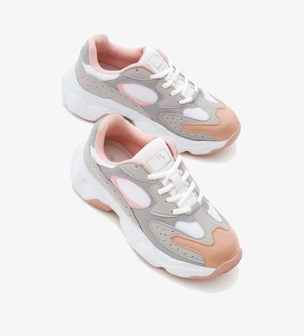 Kadın Buz Pudra Rahat Kalıp Yüksek Taban Bağcıklı Spor Ayakkabı