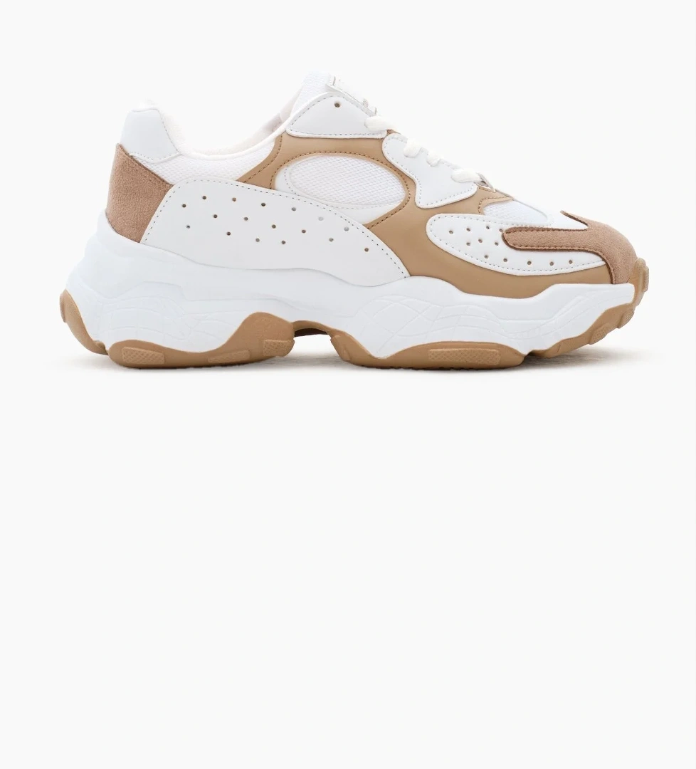 Kadın Beyaz Toprak Rahat Kalıp Yüksek Taban Bağcıklı Spor Ayakkabı