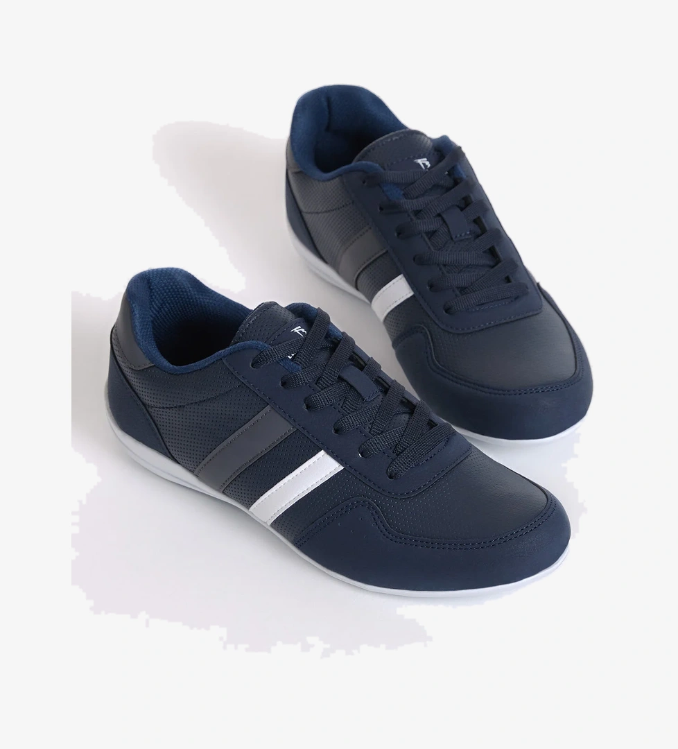Erkek Lacivert Cilt Yanı Şeritli Bağcıklı Spor Ayakkabı - Görsel 1