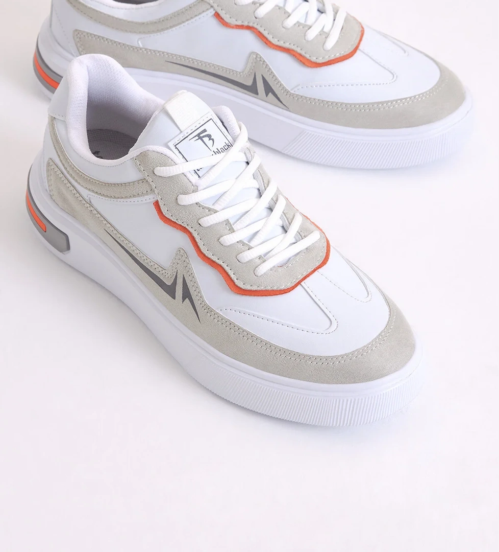 Erkek Beyaz Gri Rahat Kalıp Faylon Taban Bağcıklı Spor Ayakkabı