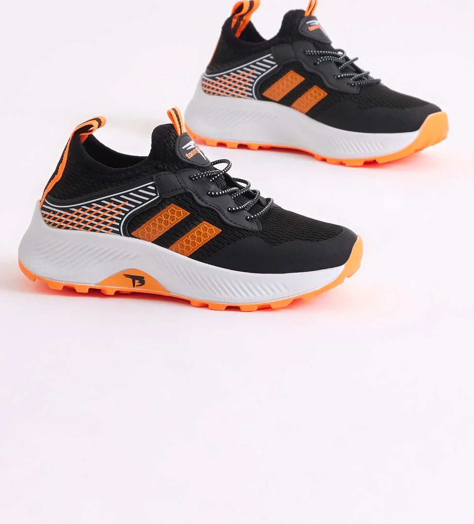 Tonny Black Çocuk Unisex Siyah Oranj Rahat Kalıp Nefes Alabilen Kumaş Bağcıklı Sneaker