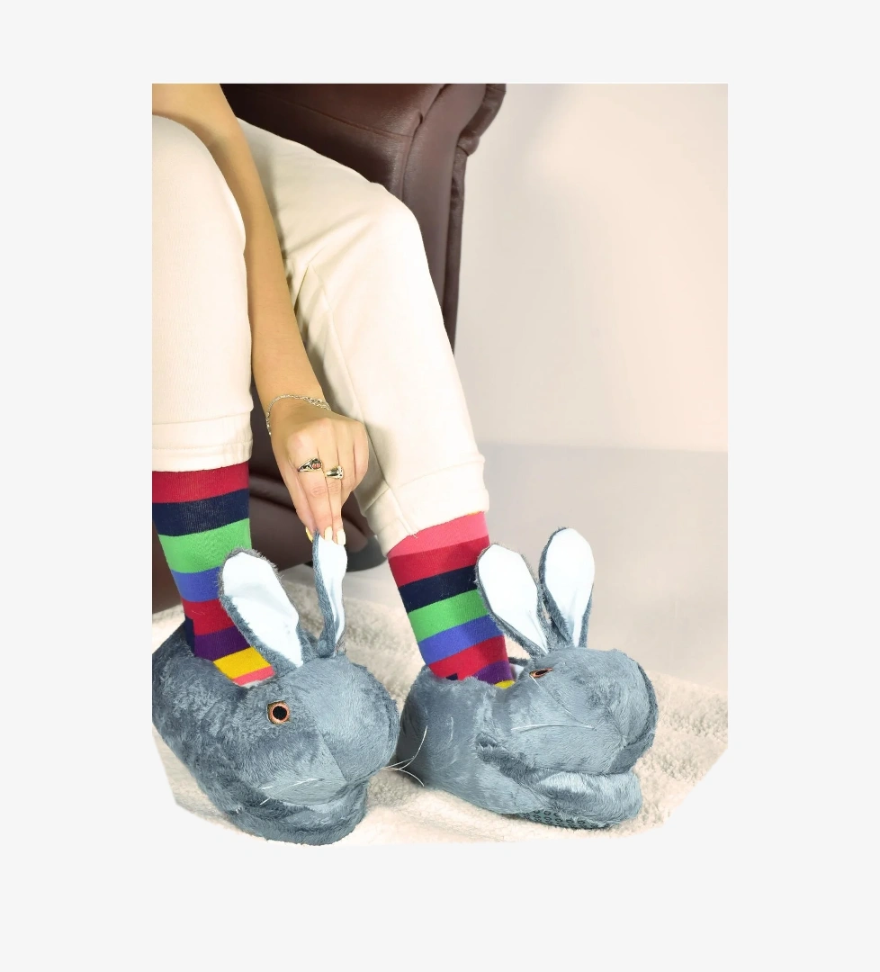 Kadın Hayvanlı Kışlık Peluş Tavşan Panduf Ev Terliği - Görsel 1