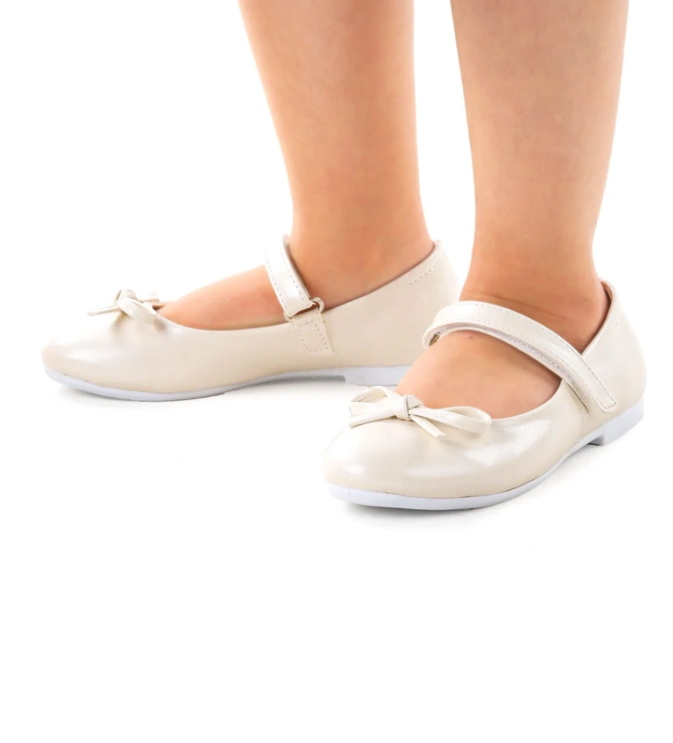 Barbe Cilt Fiyonklu Cırtlı Kız Çocuk Babet Ayakkabı Sedef