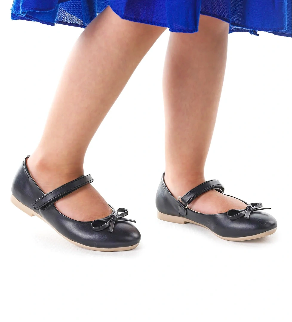 Barbe Cilt Fiyonklu Cırtlı Kız Çocuk Babet Ayakkabı Siyah