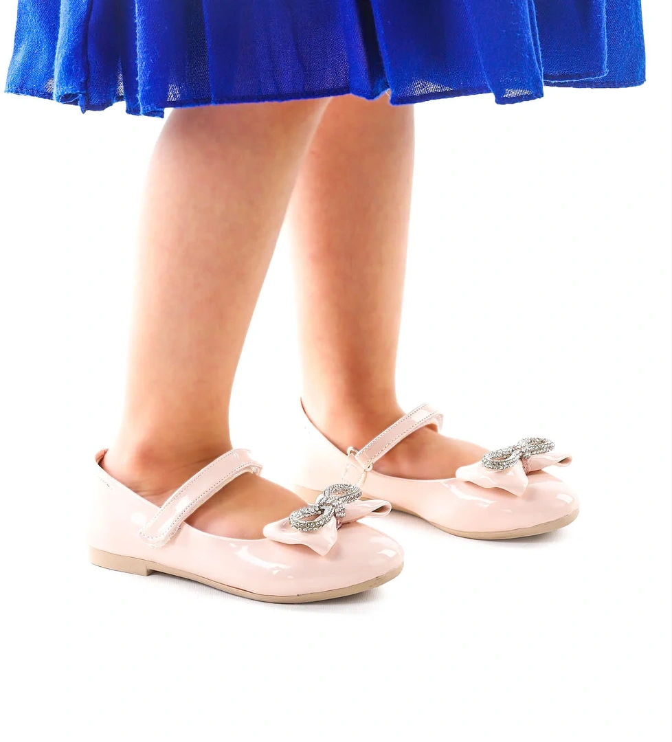 Kiko Kids Bowtie Papyon Taşlı Cırtlı Kız Çocuk Babet Ayakkabı model görseli