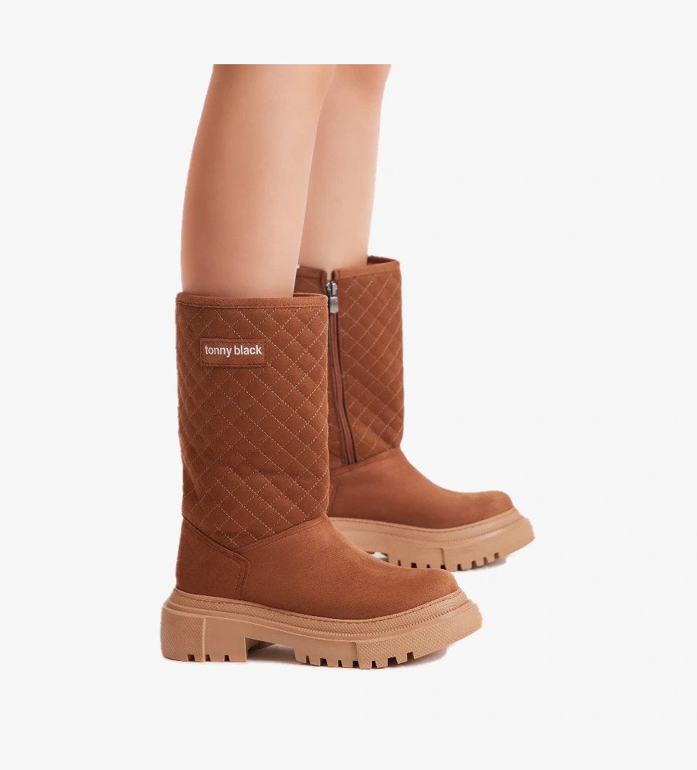 Kadın Taba Kapitone Desenli Rahat Kalıp Uzun Bot - Görsel 1