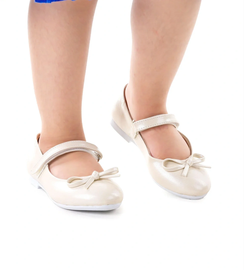 Barbe Fiyonklu Cırtlı Kız Çocuk Babet Ayakkabı Sedef - Görsel 1