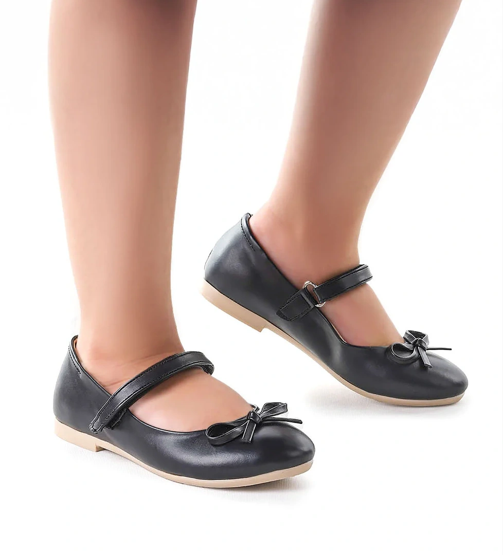 Barbe Fiyonklu Cırtlı Kız Çocuk Babet Ayakkabı Siyah