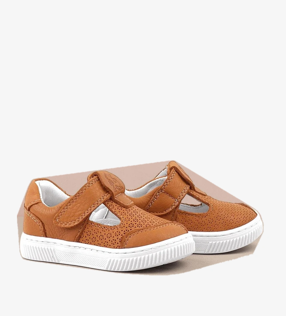 Bheem Hakiki Deri Turuncu Cırtlı Bebek Sneaker Sandalet - Görsel 1