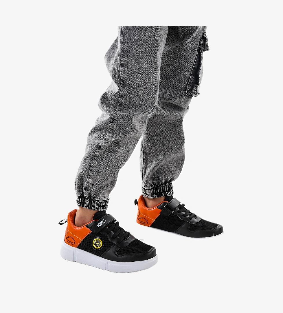 Cırtlı Fileli Erkek Çocuk Spor Ayakkabı 3011 Siyah - Portakal