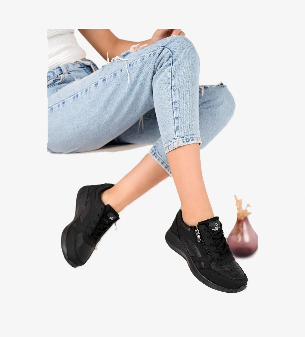 Asel Garantili Kadın Ortopedik Günlük Bağcıklı Yandan Fermuarlı Rahat Sneaker Spor Ayakkabı