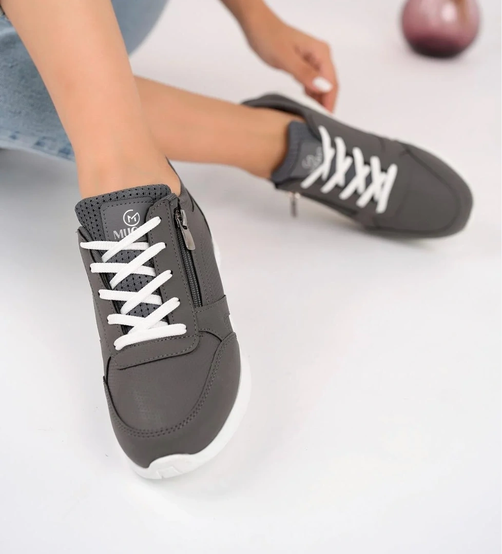 Asel Garantili Kadın Ortopedik Günlük Bağcıklı Yandan Fermuarlı Rahat Sneaker Spor Ayakkabı