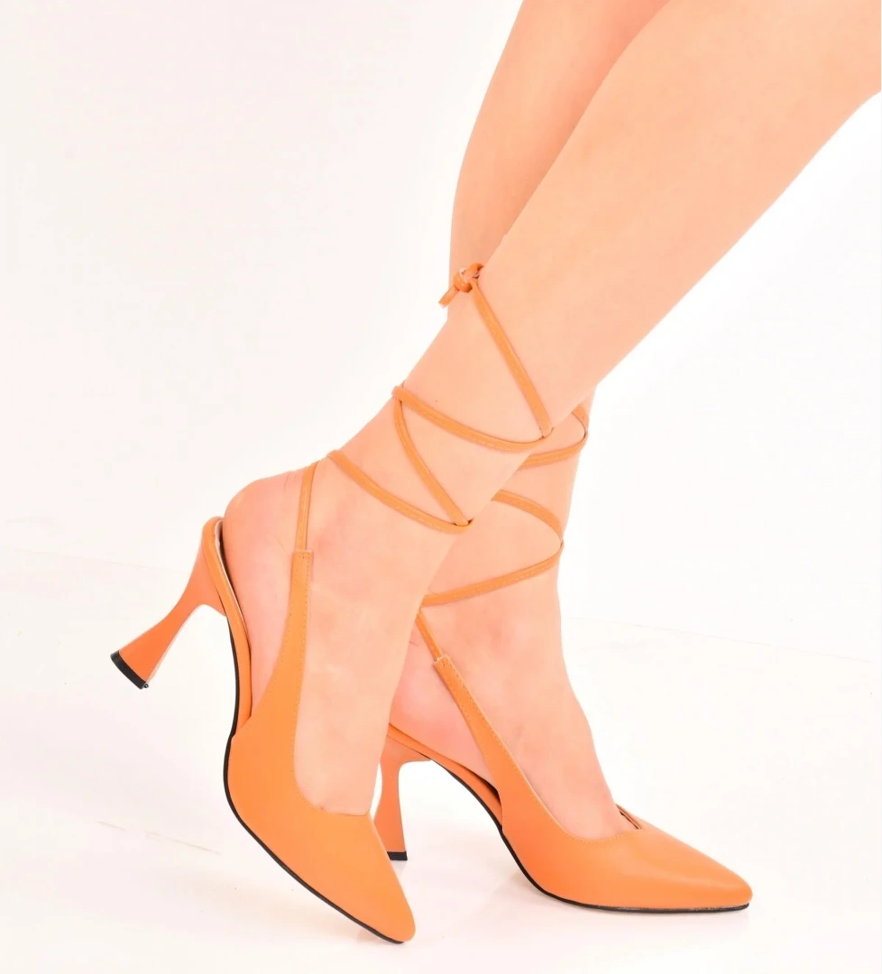 Kadın Bilekten Bağlamalı Kadeh Ökçe Klasik Topuklu Ayakkabı Stiletto