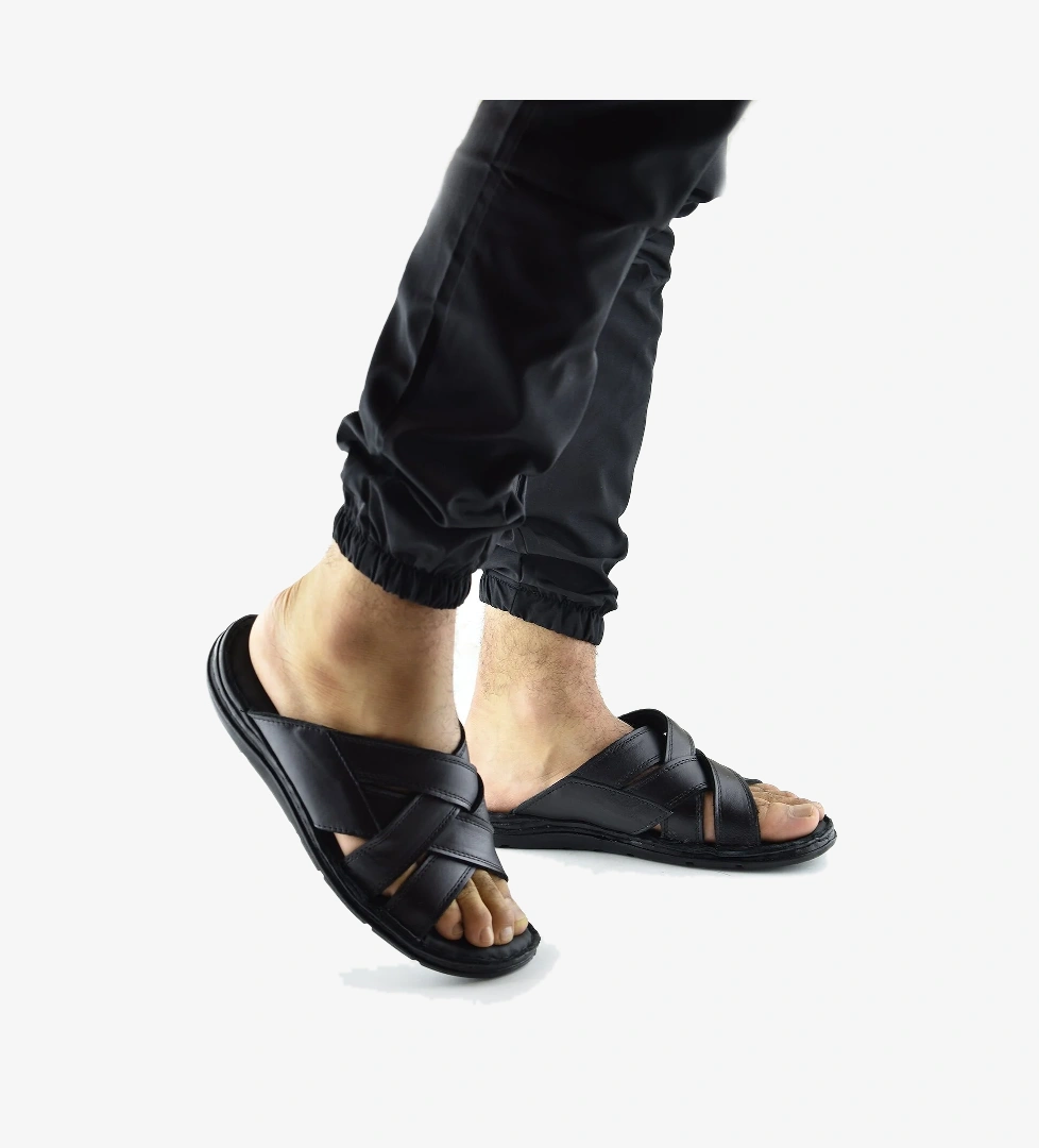 Jel Taban 034 Günlük TAM ORTOPEDİK Hakiki Deri Erkek Terlik PUFF Taban - Görsel 1