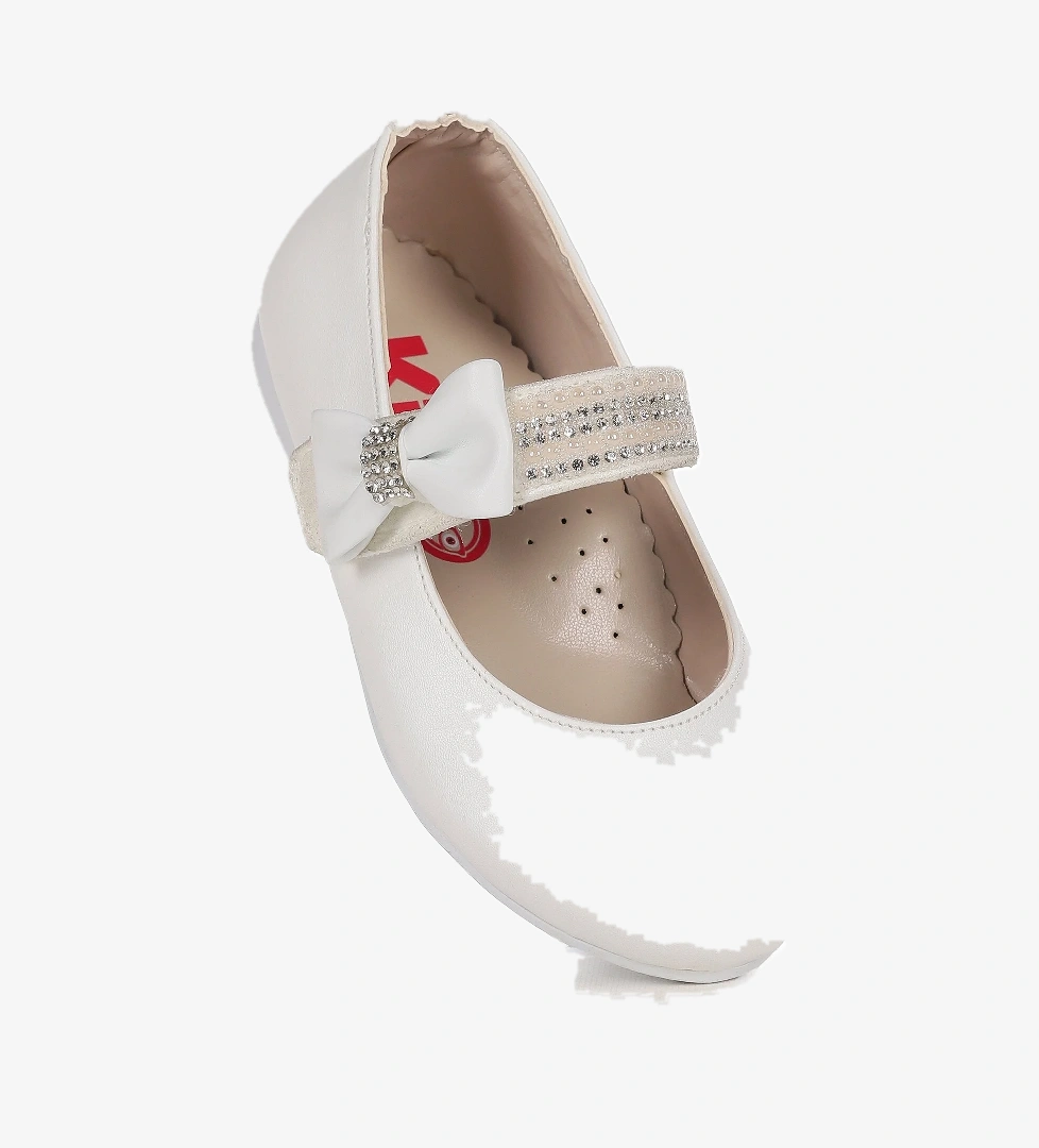 Cerry Cilt Cırtlı Kız Çocuk Taşlı Babet Ayakkabı Beyaz