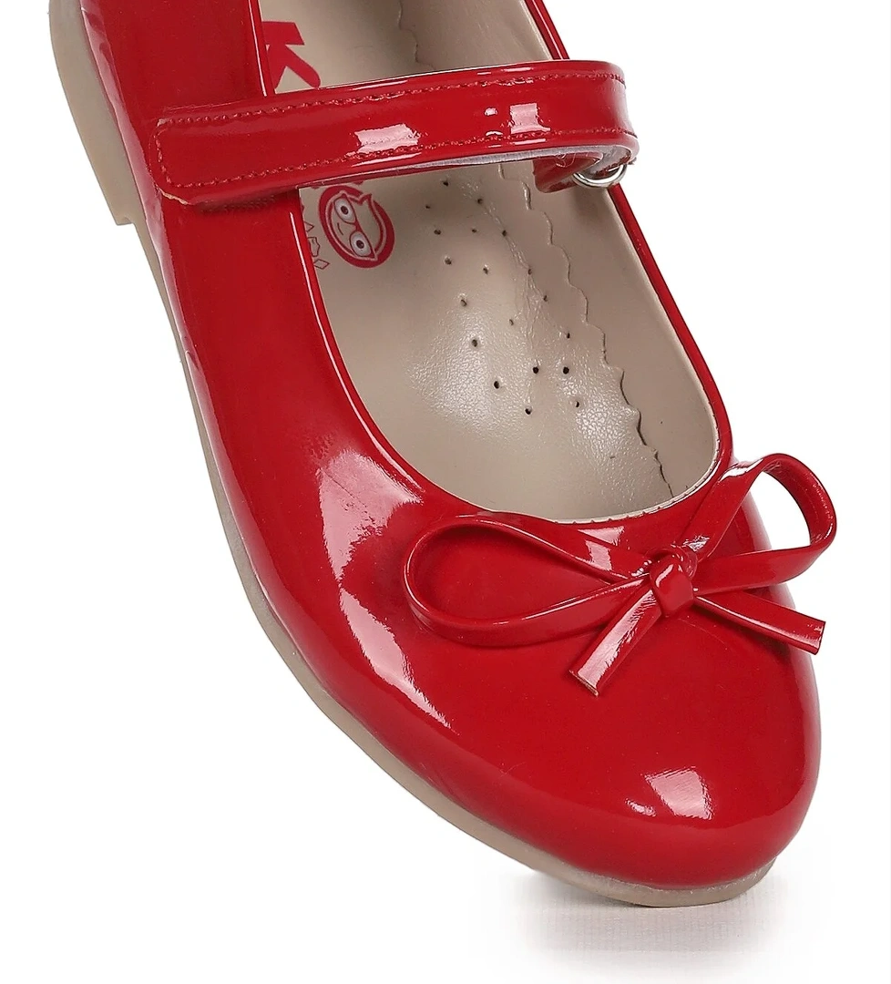 Barbe Rugan Fiyonklu Cırtlı Kız Çocuk Babet Ayakkabı Kırmızı