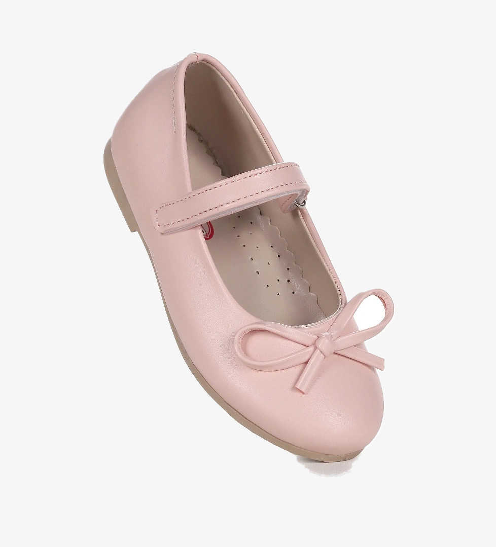 Barbe Cilt Fiyonklu Cırtlı Kız Çocuk Babet Ayakkabı Pudra