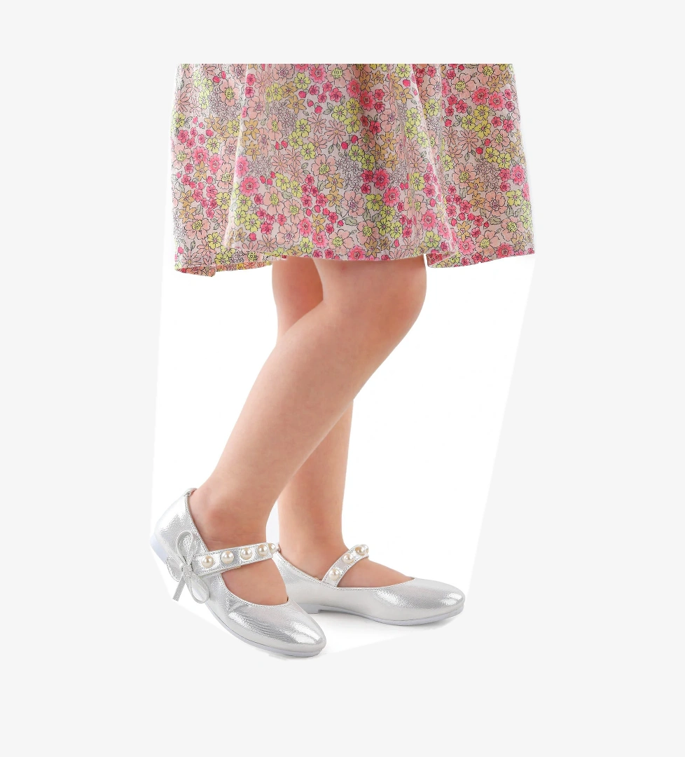 Bareti İncili Günlük Cırtlı Kız Çocuk Babet Ayakkabı Sedef