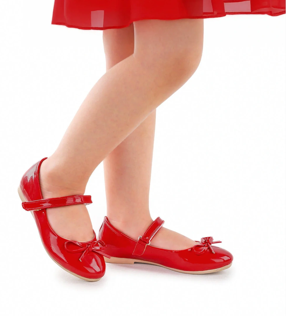 Barbe Fiyonklu Cırtlı Kız Çocuk Babet Ayakkabı Kırmızı