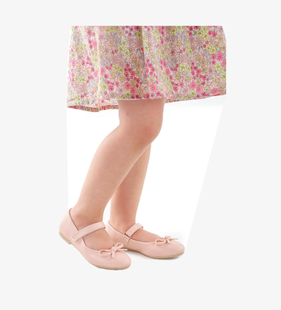 Barbe Fiyonklu Cırtlı Kız Çocuk Babet Ayakkabı Pudra