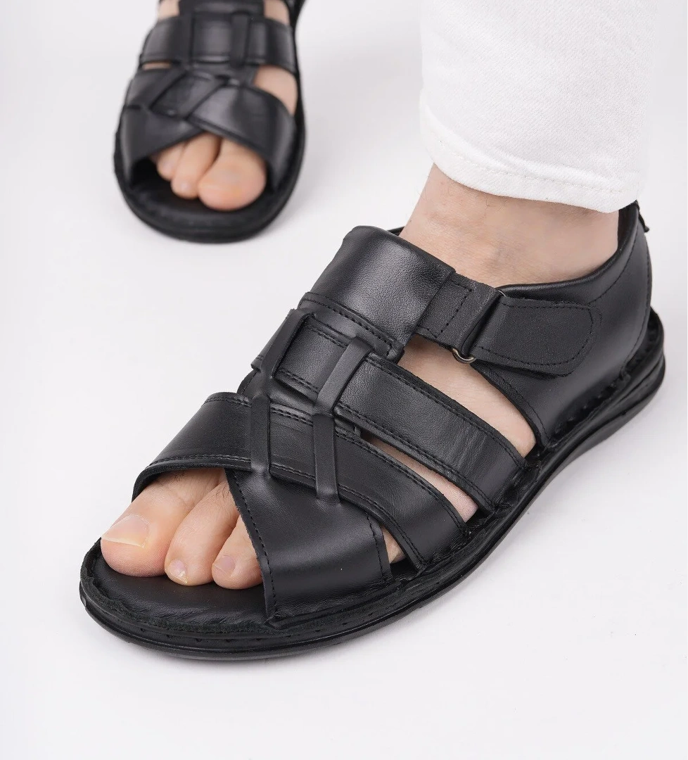 Charles Garantili Erkek Günlük Hakiki Deri Rahat Yumuşak Taban Ortopedik Sandalet