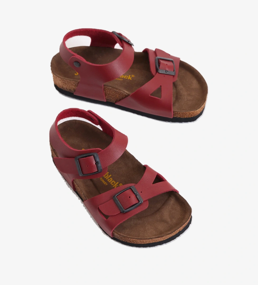 Çocuk Unisex Kırmızı Rahat Kalıp Poli Taban Çift Tokalı Sandalet