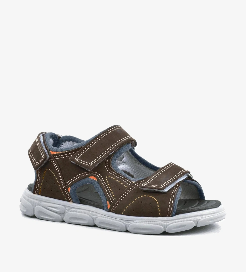 Hakiki Deri Kahverengi Cırtlı Çocuk Sandalet Ayakkabı - Görsel 1