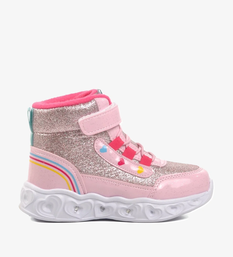 Ayakmod Kids-p Pudra Siyah Kalp Desenli Simli Kız Çocuk Sneaker Bot model görseli