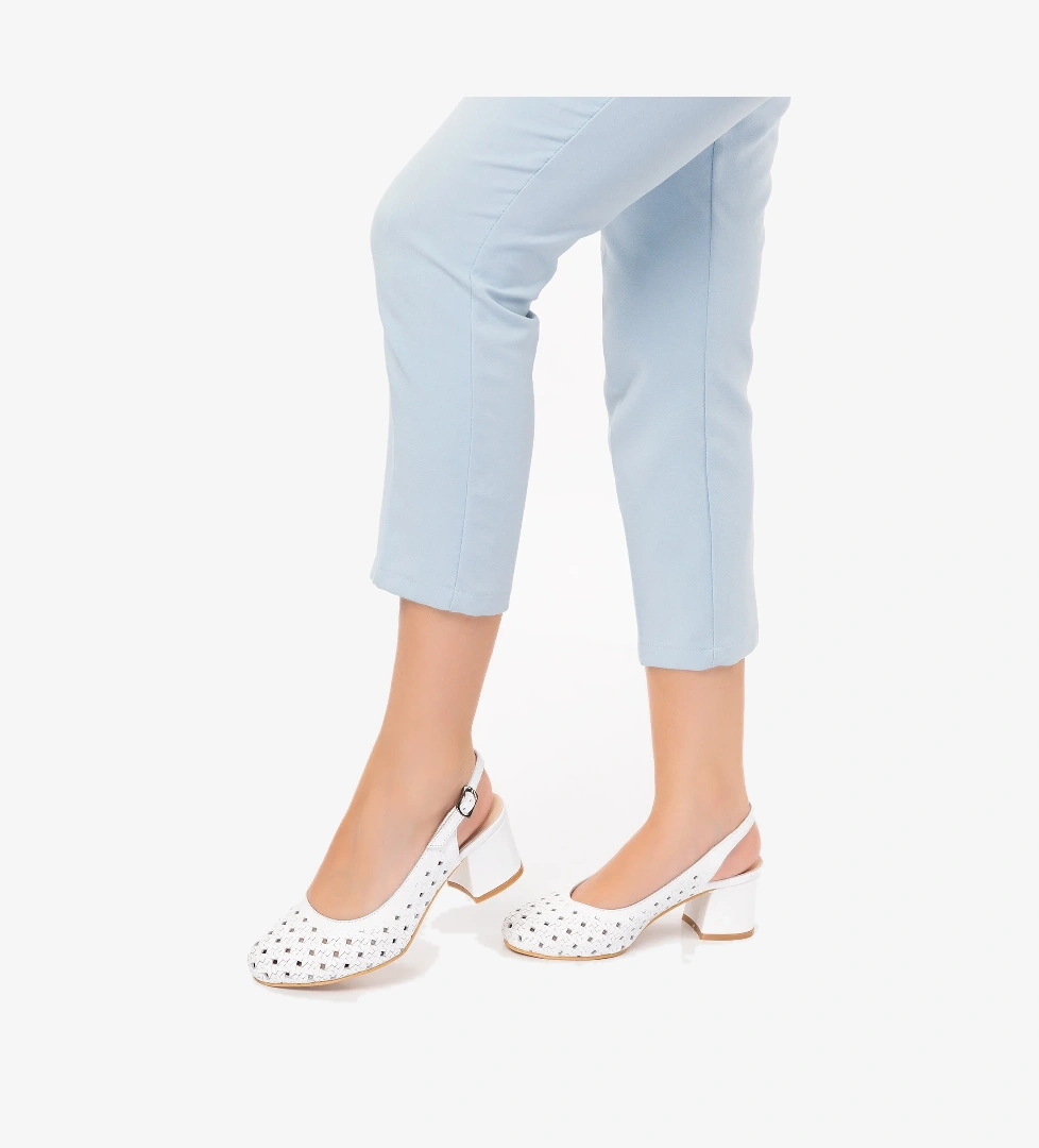 Gondol Hakiki Deri Lazer Kesim Şık Topuklu Ayakkabı şhn.882 - Görsel 1