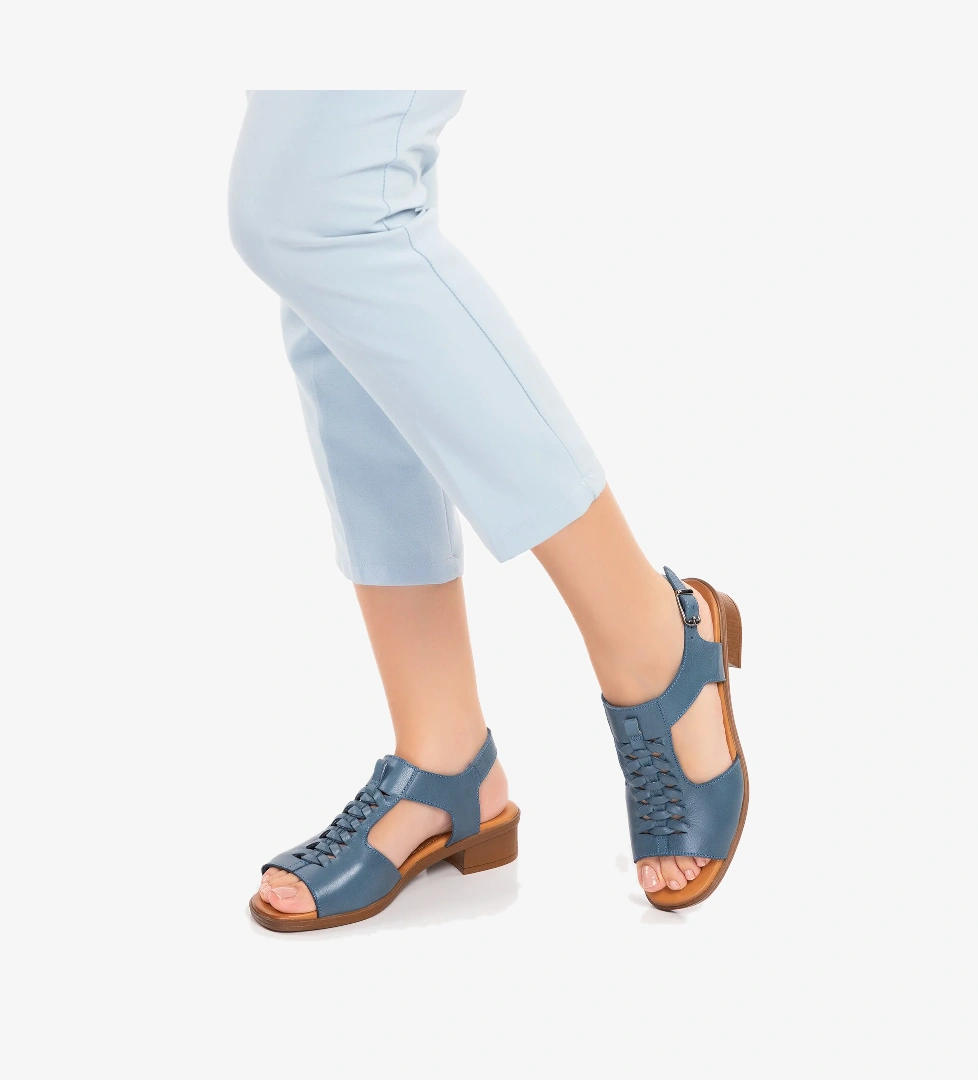 Gondol Hakiki Deri Örgü Topuklu Sandalet İz.6026